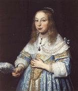 Bartholomeus van der Helst Portrait of a Girl in Pale Blue with an Ostrich Feather Fan oil painting picture wholesale